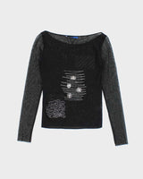 Vintage 90s Sequin Patchwork Mesh Top - S