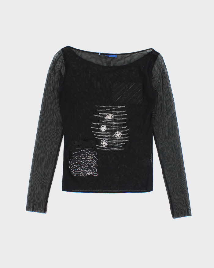 Vintage 90s Sequin Patchwork Mesh Top - S
