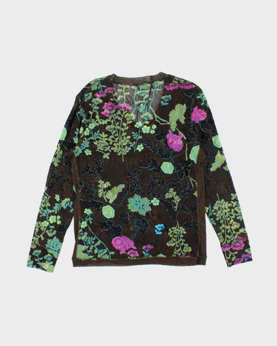 Vintage 90s Marc Aurel Floral Mesh Top - M