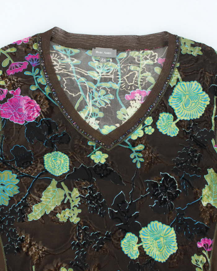 Vintage 90s Marc Aurel Floral Mesh Top - M