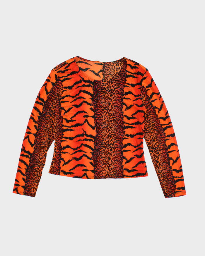 Y2k 00s Orange Animal Print Top - M