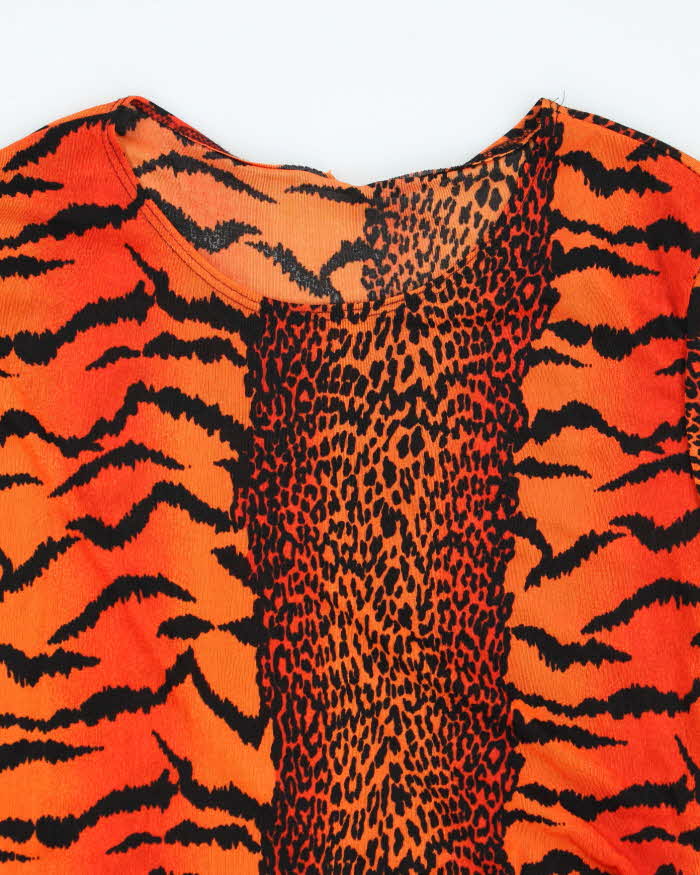Y2k 00s Orange Animal Print Top - M