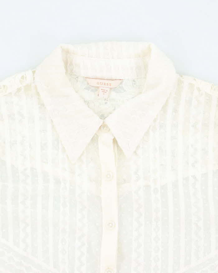 Y2k 00s Guess White Mesh Blouse - S