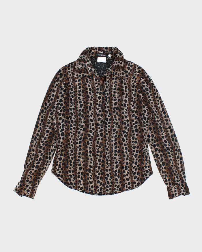 Y2k 00s Poorboy Leopard Print Mesh Blouse - M