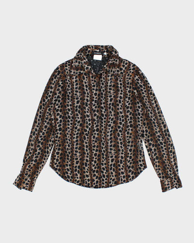 Y2k 00s Poorboy Leopard Print Mesh Blouse - M