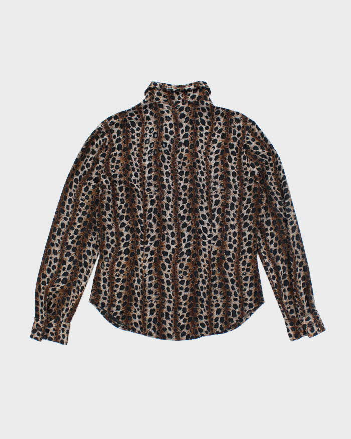 Y2k 00s Poorboy Leopard Print Mesh Blouse - M