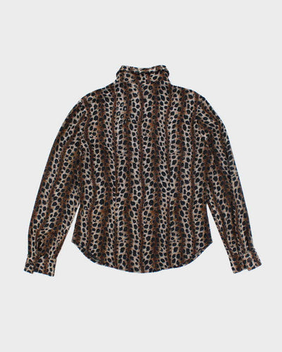 Y2k 00s Poorboy Leopard Print Mesh Blouse - M