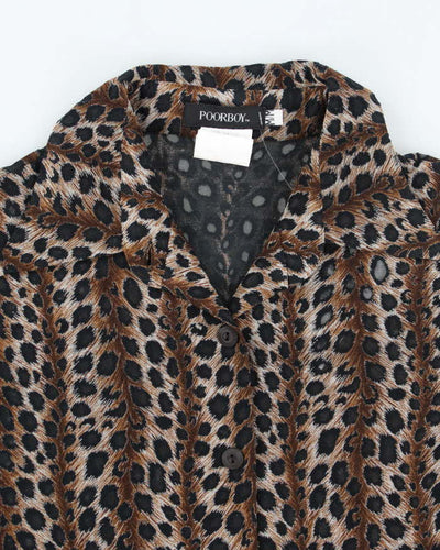 Y2k 00s Poorboy Leopard Print Mesh Blouse - M