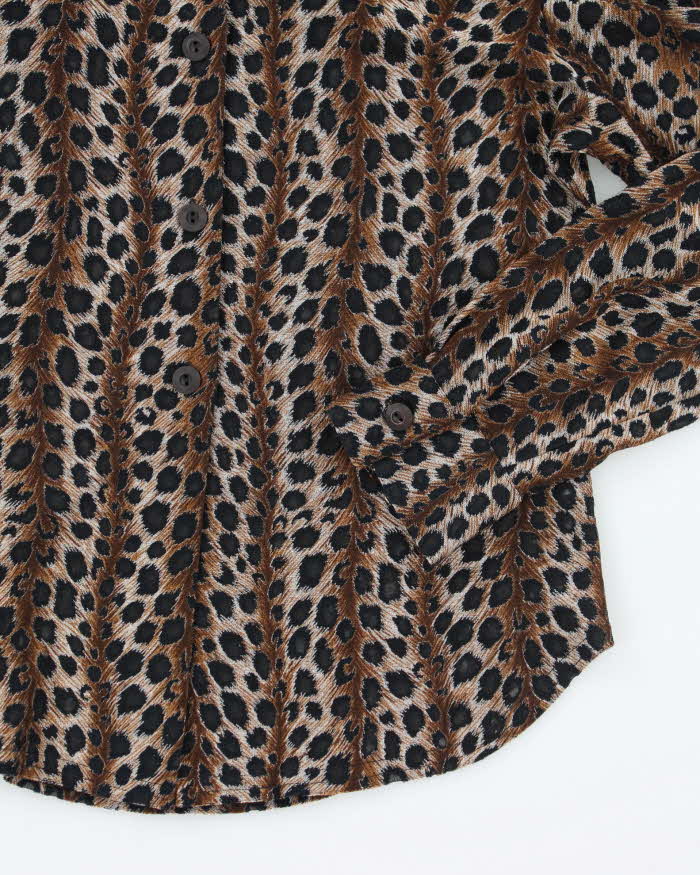 Y2k 00s Poorboy Leopard Print Mesh Blouse - M