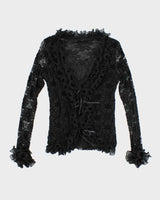 Vintage 90s Cami &amp; Lace Long Sleeve Ruffle Blouse - M