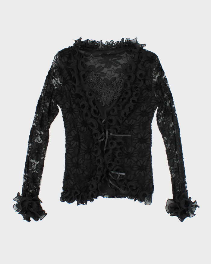 Vintage 90s Cami &amp; Lace Long Sleeve Ruffle Blouse - M
