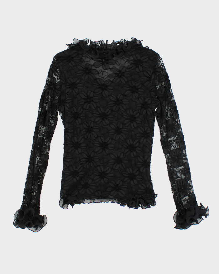 Vintage 90s Cami &amp; Lace Long Sleeve Ruffle Blouse - M
