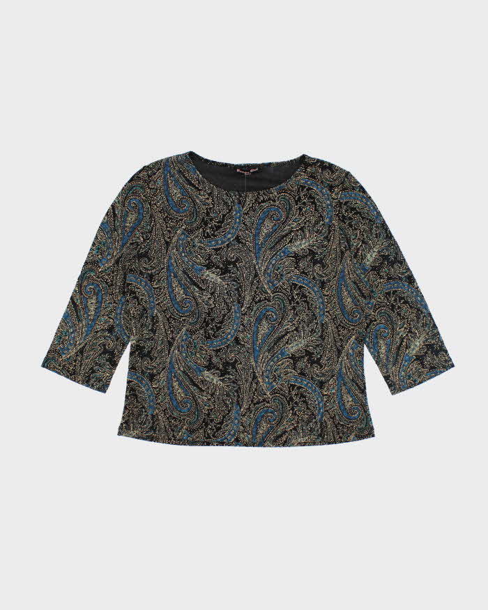 Vintage 90s Brittany Black Paisley Pattern Top - L