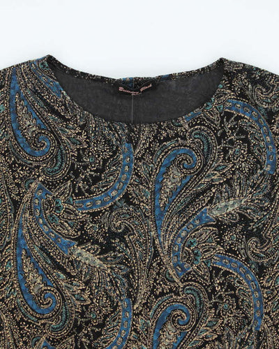 Vintage 90s Brittany Black Paisley Pattern Top - L