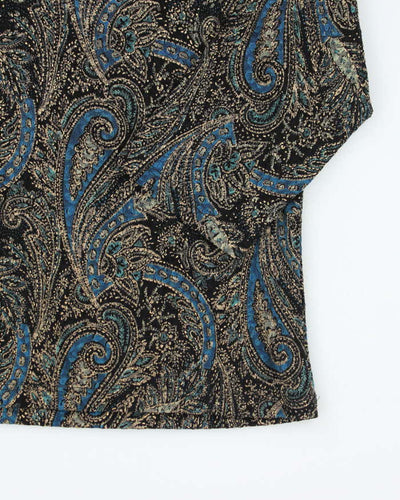 Vintage 90s Brittany Black Paisley Pattern Top - L