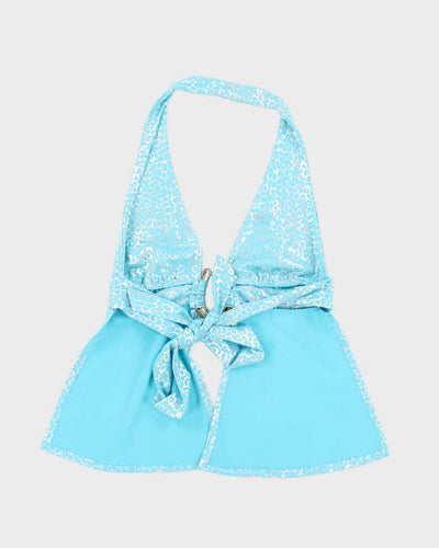 Y2k 00s Blue Leopard Print Backless Halter - S
