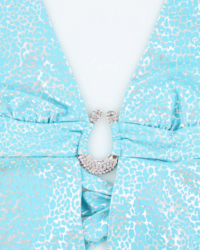 Y2k 00s Blue Leopard Print Backless Halter - S