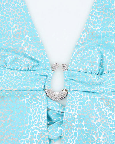 Y2k 00s Blue Leopard Print Backless Halter - S