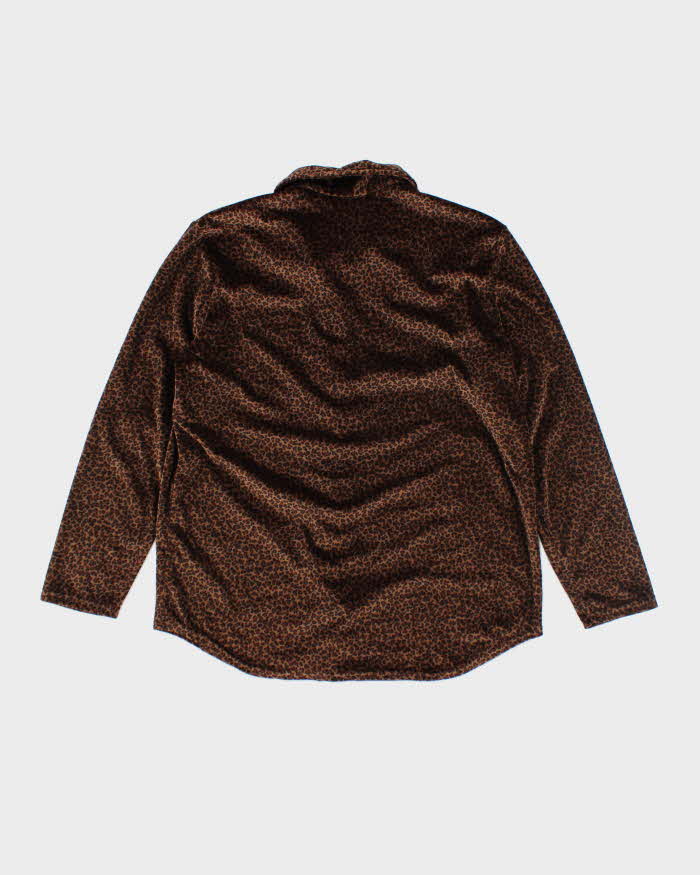 Vintage 90s Leopard Print Velvet Blouse - L