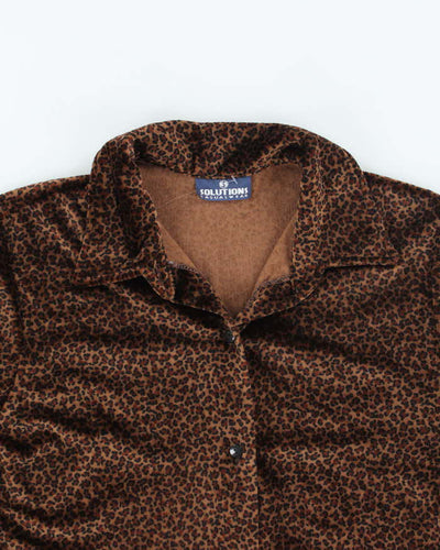Vintage 90s Leopard Print Velvet Blouse - L