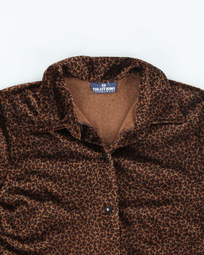 Vintage 90s Leopard Print Velvet Blouse - L