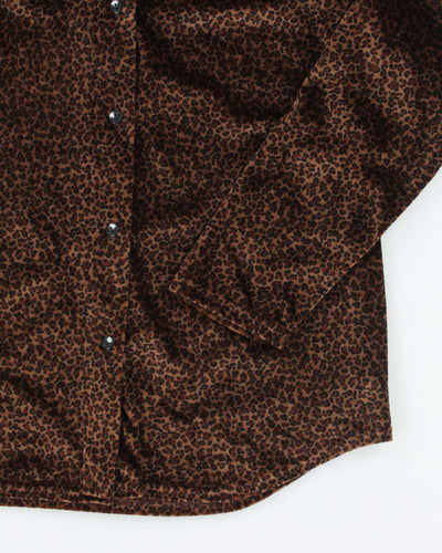 Vintage 90s Leopard Print Velvet Blouse - L