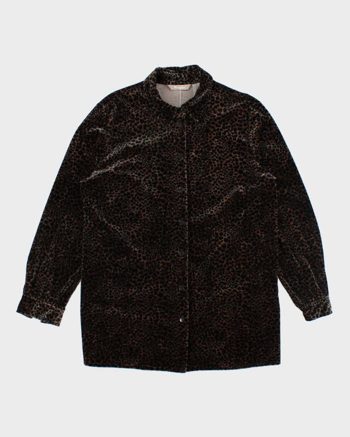 Vintage 90s Tan Jay Velvet Leopard Heavyweight Blouse - M