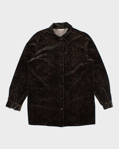 Vintage 90s Tan Jay Velvet Leopard Heavyweight Blouse - M