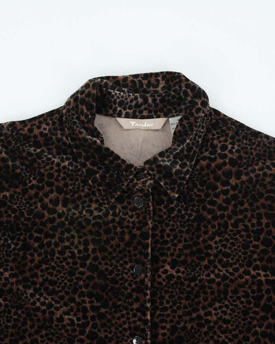 Vintage 90s Tan Jay Velvet Leopard Heavyweight Blouse - M