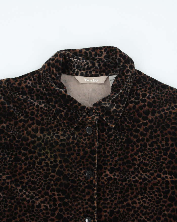 Vintage 90s Tan Jay Velvet Leopard Heavyweight Blouse - M