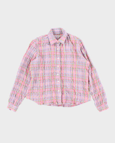 Vintage Checked Seersucker Blouse - M