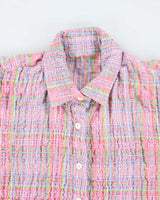Vintage Checked Seersucker Blouse - M