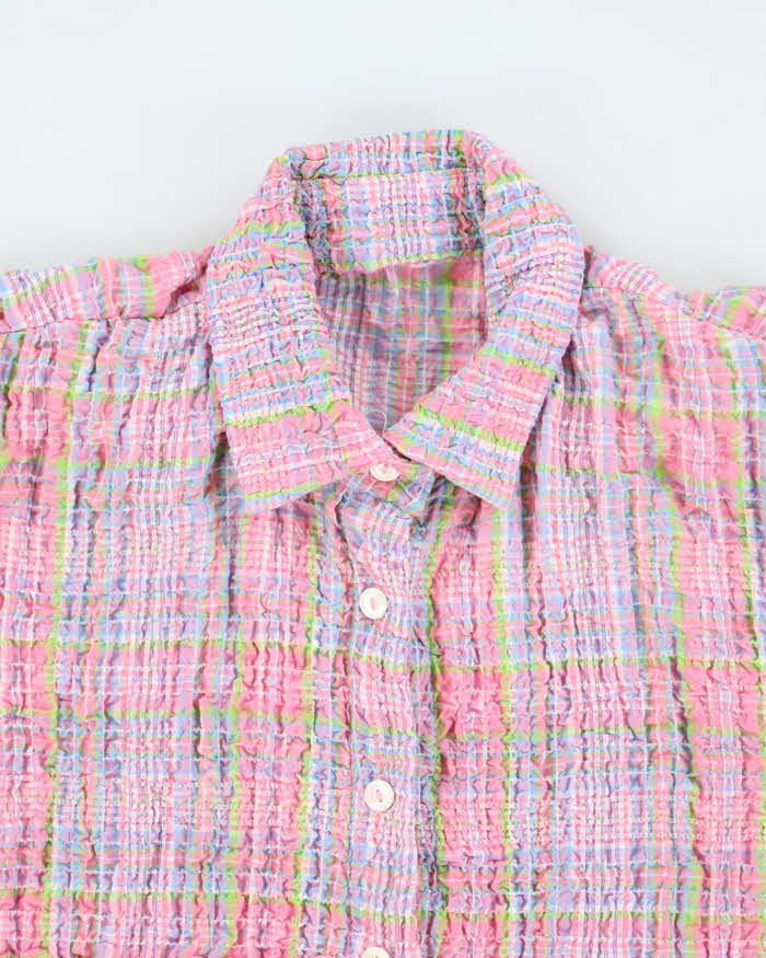 Vintage Checked Seersucker Blouse - M