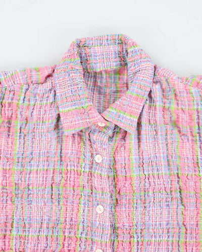 Vintage Checked Seersucker Blouse - M