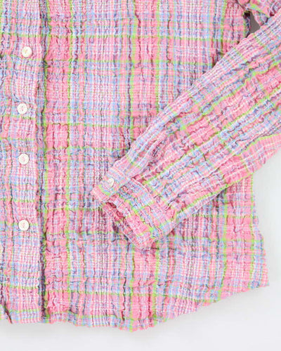 Vintage Checked Seersucker Blouse - M