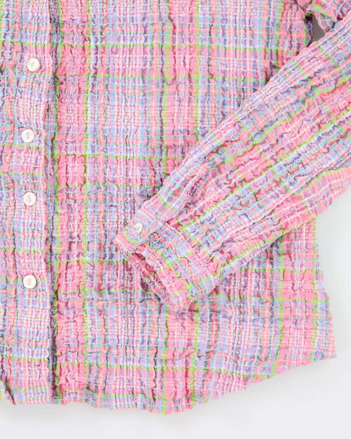 Vintage Checked Seersucker Blouse - M