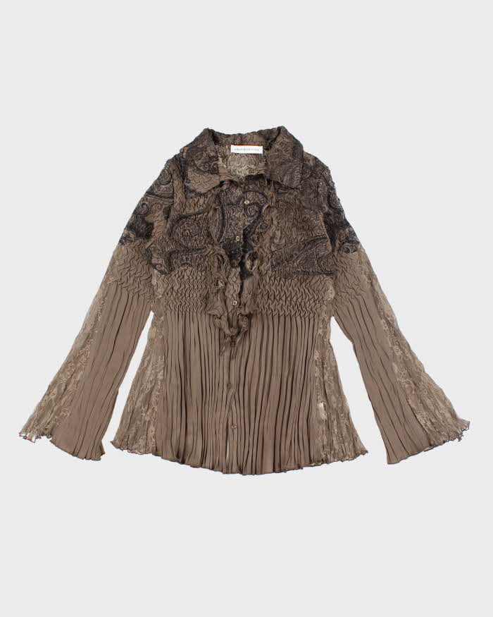 Vintage 90s Laura Brown Ruffle Blouse - S