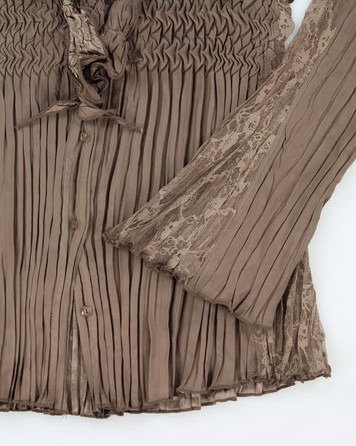 Vintage 90s Laura Brown Ruffle Blouse - S