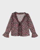 Y2k 00s Floral Mesh Ruffle Blouse - S