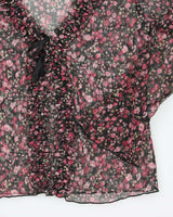 Y2k 00s Floral Mesh Ruffle Blouse - S