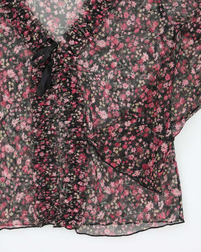 Y2k 00s Floral Mesh Ruffle Blouse - S