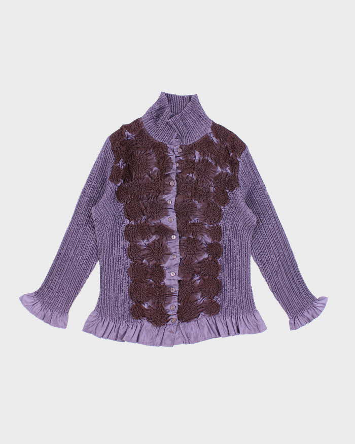 Vintage 90s Purple Satin Ruffle Blouse - M