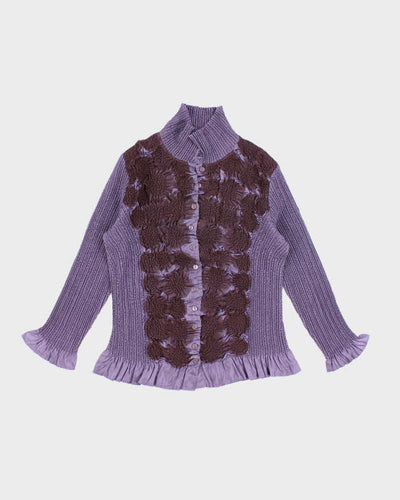 Vintage 90s Purple Satin Ruffle Blouse - M