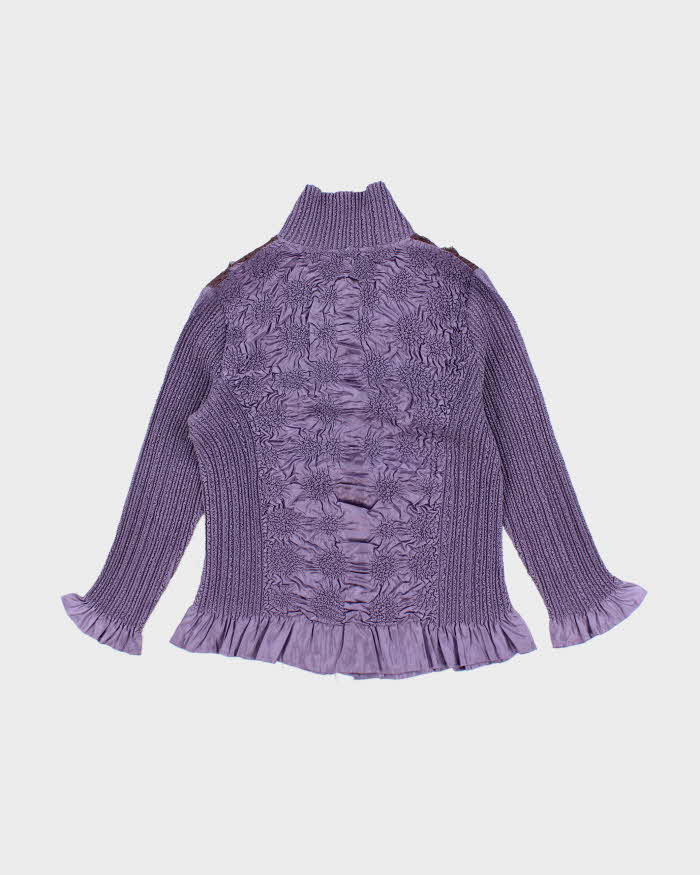 Vintage 90s Purple Satin Ruffle Blouse - M