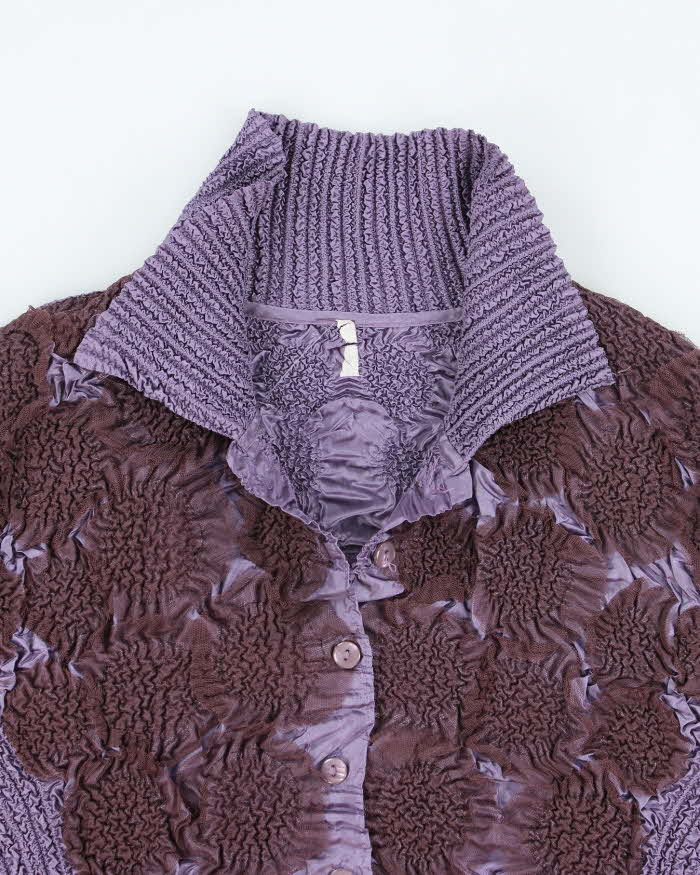 Vintage 90s Purple Satin Ruffle Blouse - M