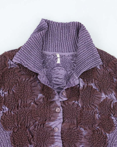 Vintage 90s Purple Satin Ruffle Blouse - M