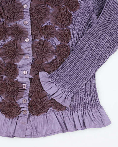 Vintage 90s Purple Satin Ruffle Blouse - M