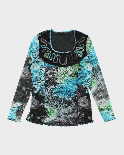 Y2k 00s Taifun Pattern Mesh Top - M