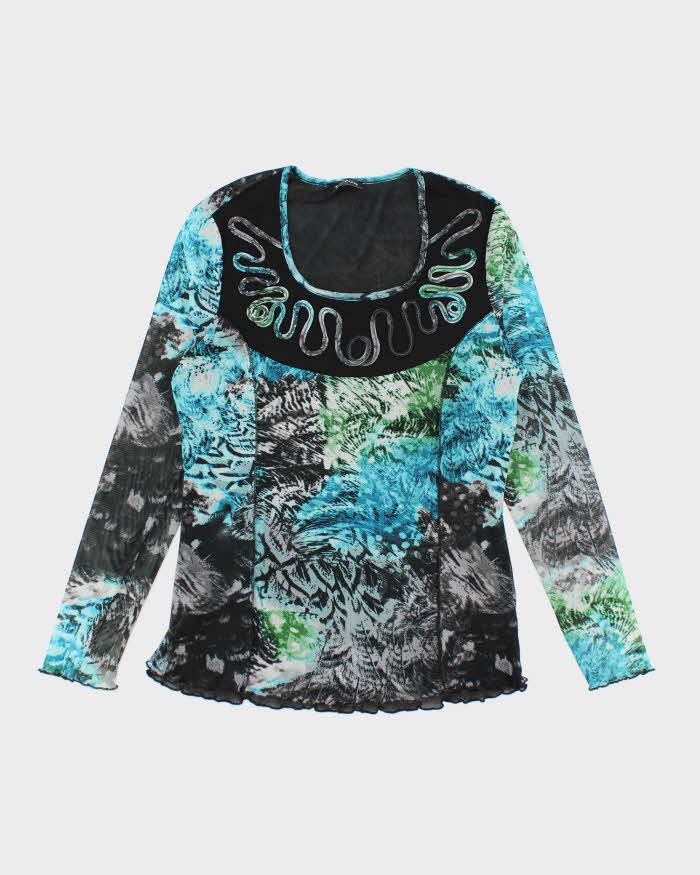 Y2k 00s Taifun Pattern Mesh Top - M