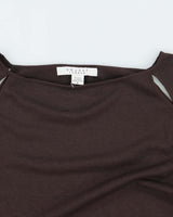 Nougat Brown Silk Cut-Out Long Sleeve Top- S